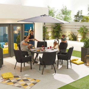 Nova Outdoor Fabric Genoa Dark Grey 6 Seat Round Dining Set