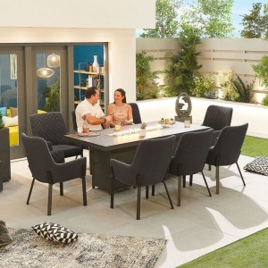 Nova Outdoor Fabric Genoa Dark Grey 8 Seat Rectangular Dining Set with Firepit