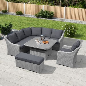 Nova Garden Furniture Harper White Wash Rattan Deluxe Corner Dining Set with Rising Table Nova Garden Furniture Harper White Wash Rattan Deluxe Corner Dining Set with Rising Table