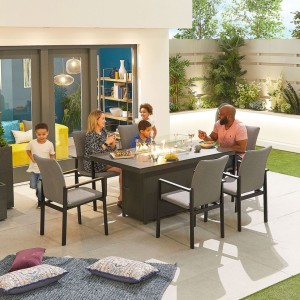 Nova Outdoor Fabric Hugo Light Grey 6 Seat Rectangular Dining Set with Firepit Nova Outdoor Fabric Hugo Light Grey 6 Seat Rectangular Dining Set with Firepit