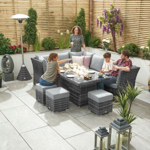Nova Garden Furniture Cambridge Grey Weave Left Hand Reclining Corner Dining Set with Firepit Nova Garden Furniture Cambridge Grey Weave Left Hand Reclining Corner Dining Set with Firepit