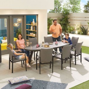 Nova Outdoor Fabric Hugo Light Grey 8 Seat Oval Dining Set