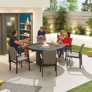 Nova Outdoor Fabric Hugo Light Grey 6 Seat Round Dining Set with Firepit Nova Outdoor Fabric Hugo Light Grey 6 Seat Round Dining Set with Firepit