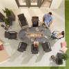 Nova Outdoor Fabric Hugo Dark Grey 8 Seat Oval Dining Set with Firepit