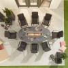 Nova Outdoor Fabric Hugo Dark Grey 8 Seat Oval Dining Set with Firepit