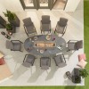 Nova Outdoor Fabric Hugo Light Grey 8 Seat Oval Dining Set with Firepit