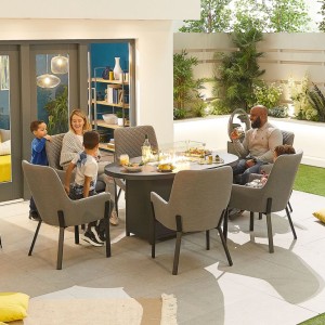Nova Outdoor Fabric Genoa Light Grey 6 Seat Oval Dining Set with Firepit Nova Outdoor Fabric Genoa Light Grey 6 Seat Oval Dining Set with Firepit