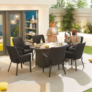 Nova Outdoor Fabric Genoa Dark Grey 6 Seat Oval Dining Set with Firepit Nova Outdoor Fabric Genoa Dark Grey 6 Seat Oval Dining Set with Firepit