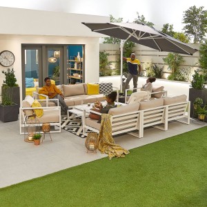 Nova Outdoor Fabric Alessandria White Frame Aluminium 2 x 3 Seat Sofa Set with Armchairs Nova Outdoor Fabric Alessandria White Frame Aluminium 2 x 3 Seat Sofa Set with Armchairs