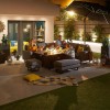 Nova Outdoor Fabric Light Grey Eclipse Corner Dining Set with Firepit Table and Stool and Bench