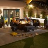 Nova Outdoor Fabric Dark Grey Eclipse Corner Dining Set with Firepit Table and Stool and Bench