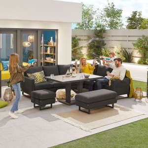 Nova Outdoor Fabric Dark Grey Eclipse Corner Dining Set with Rising Table and Stool and Bench