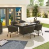 Nova Outdoor Fabric Edge Dark Grey 6 Seat Rectangular Dining Set with Firepit