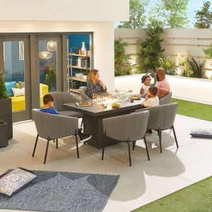 Nova Outdoor Fabric Edge Light Grey 6 Seat Rectangular Dining Set with Firepit Nova Outdoor Fabric Edge Light Grey 6 Seat Rectangular Dining Set with Firepit