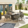 Nova Outdoor Fabric Edge Light Grey 6 Seat Rectangular Dining Set with Firepit