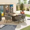 Nova Outdoor Fabric Edge Light Grey 6 Seat Rectangular Dining Set with Firepit