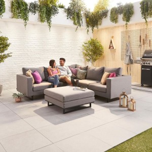 Nova Outdoor Fabric Eden Light Grey Corner Sofa Set with Footstool