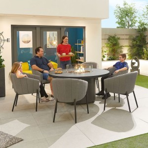 Nova Outdoor Fabric Edge Light Grey 6 Seat Round Dining Set with Firepit Nova Outdoor Fabric Edge Light Grey 6 Seat Round Dining Set with Firepit