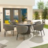 Nova Outdoor Fabric Edge Light Grey 6 Seat Round Dining Set with Firepit