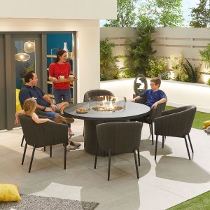 Nova Outdoor Fabric Edge Dark Grey 6 Seat Round Dining Set with Firepit Nova Outdoor Fabric Edge Dark Grey 6 Seat Round Dining Set with Firepit