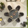 Nova Outdoor Fabric Edge Dark Grey 6 Seat Round Dining Set with Firepit