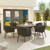 Nova Outdoor Fabric Edge Dark Grey 6 Seat Round Dining Set with Firepit