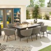 Nova Outdoor Fabric Edge Light Grey 8 Seat Rectangular Dining Set with Firepit