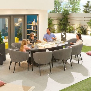 Nova Outdoor Fabric Edge Light Grey 8 Seat Oval Dining Set with Firepit Nova Outdoor Fabric Edge Light Grey 8 Seat Oval Dining Set with Firepit