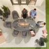 Nova Outdoor Fabric Edge Light Grey 8 Seat Oval Dining Set with Firepit