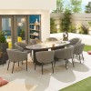 Nova Outdoor Fabric Edge Light Grey 8 Seat Oval Dining Set with Firepit