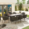 Nova Outdoor Fabric Edge Dark Grey 8 Seat Rectangular Dining Set with Firepit