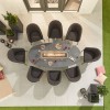 Nova Outdoor Fabric Edge Dark Grey 8 Seat Oval Dining Set with Firepit