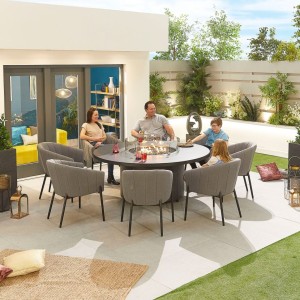 Nova Outdoor Fabric Edge Light Grey 8 Seat Round Dining Set with Firepit Nova Outdoor Fabric Edge Light Grey 8 Seat Round Dining Set with Firepit