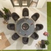 Nova Outdoor Fabric Edge Dark Grey 8 Seat Round Dining Set with Firepit