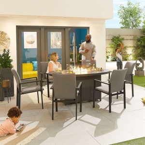 Nova Outdoor Fabric Hugo Light Grey 6 Seat Oval Dining Set with Firepit Nova Outdoor Fabric Hugo Light Grey 6 Seat Oval Dining Set with Firepit
