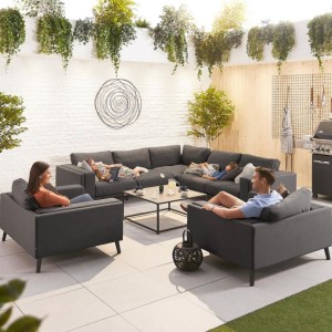 Nova Outdoor Fabric Dark Grey Infinity Corner Fabric Sofa Set with 2 Lounge Chairs Nova Outdoor Fabric Dark Grey Infinity Corner Fabric Sofa Set with 2 Lounge Chairs