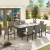 Nova Outdoor Fabric Hugo Light Grey 8 Seat Rectangular Dining Set with Firepit