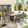 Nova Outdoor Fabric Hugo Light Grey 8 Seat Rectangular Dining Set with Firepit