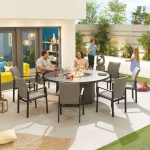 Nova Outdoor Fabric Hugo Light Grey 8 Seat Round Dining Set with Firepit Nova Outdoor Fabric Hugo Light Grey 8 Seat Round Dining Set with Firepit