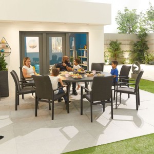 Nova Outdoor Fabric Hugo Dark Grey 8 Seat Round Dining Set Nova Outdoor Fabric Hugo Dark Grey 8 Seat Round Dining Set