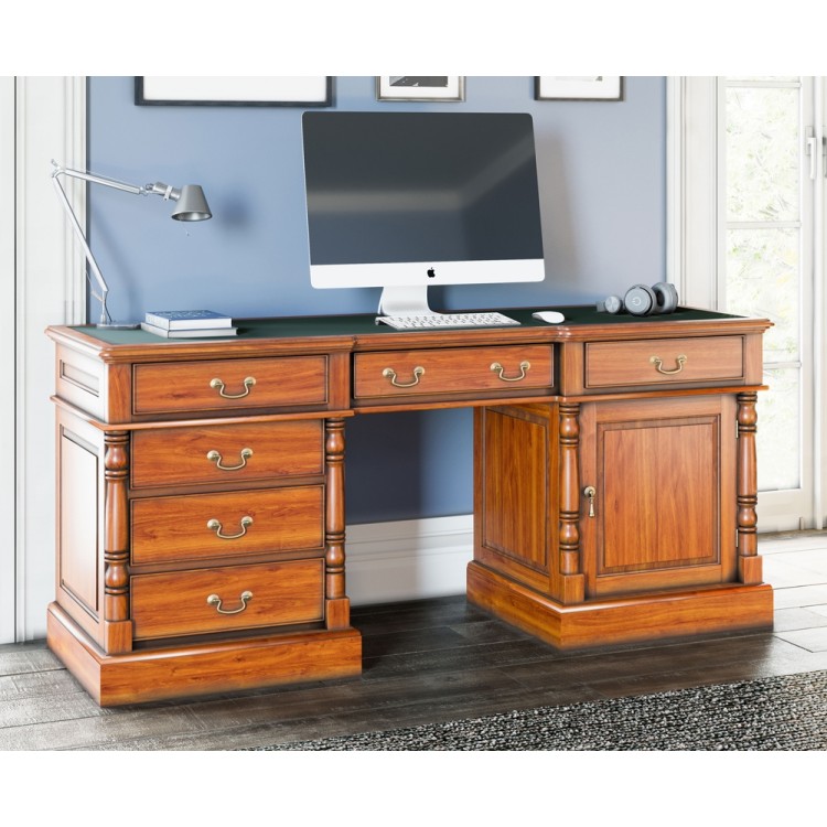 La Reine Cadence Mahogany Furniture Light Brown Twin Pedestal Computer Desk IMD06C