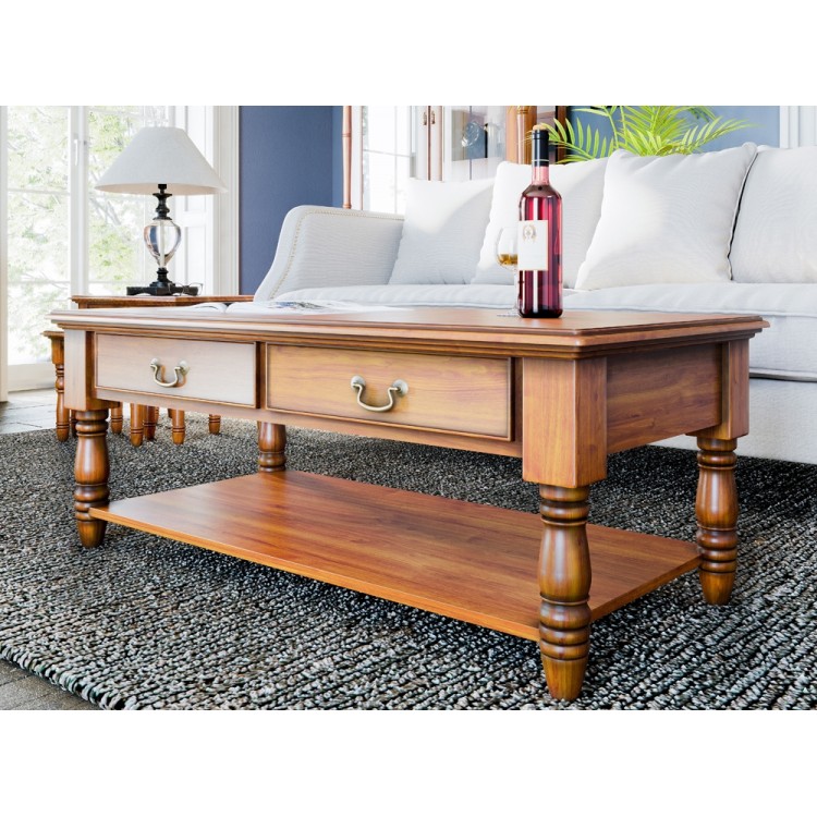 La Reine Mahogany Furniture Light Brown Coffee Table with Drawers IMD08A