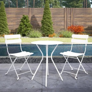 Cosco Outdoor Living White Metal Bistro Set with Metal Fixed Round Table and 2 Folding Chairs Cosco Outdoor Living White Metal Bistro Set with Metal Fixed Round Table and 2 Folding Chairs