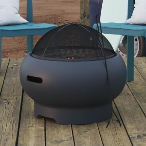 Novogratz Furniture Asher Dark Grey 22" Wood Burning Fire Pit with Grilling Surface and Cover Novogratz Furniture Asher Dark Grey 22" Wood Burning Fire Pit with Grilling Surface and Cover