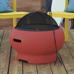 Novogratz Furniture Asher Persimmon Red 22" Wood Burning Fire Pit with Grilling Surface and Cover Novogratz Furniture Asher Persimmon Red 22" Wood Burning Fire Pit with Grilling Surface and Cover