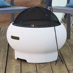 Novogratz Furniture Asher Bright White 22" Wood Burning Fire Pit with Grilling Surface and Cover Novogratz Furniture Asher Bright White 22" Wood Burning Fire Pit with Grilling Surface and Cover