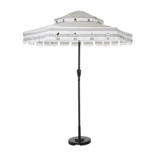 Novogratz Furniture Connie Outdoor Grey and White Stripes 2 Tier Tilt Umbrella with Crank