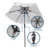 Novogratz Furniture Connie Outdoor Grey and White Stripes 2 Tier Tilt Umbrella with Crank