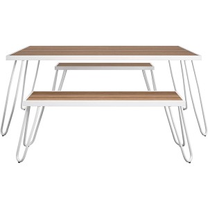 Novogratz Furniture Paulette White Outdoor/Indoor 5' Metal Frame Resin Wood Effect Top Table and Bench Set Novogratz Furniture Paulette White Outdoor/Indoor 5' Metal Frame Resin Wood Effect Top Table and Bench Set