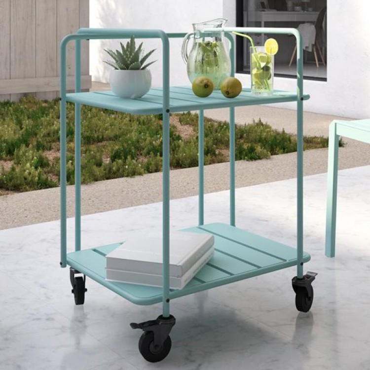 Novogratz Furniture Penelope Outdoor/Indoor Aqua Haze Metal Serving Cart